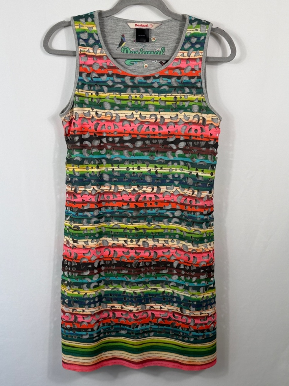 Desigual Phoenix Multi Color Striped Cutout Sleeveless Fun Hot Mini Dress Size M
